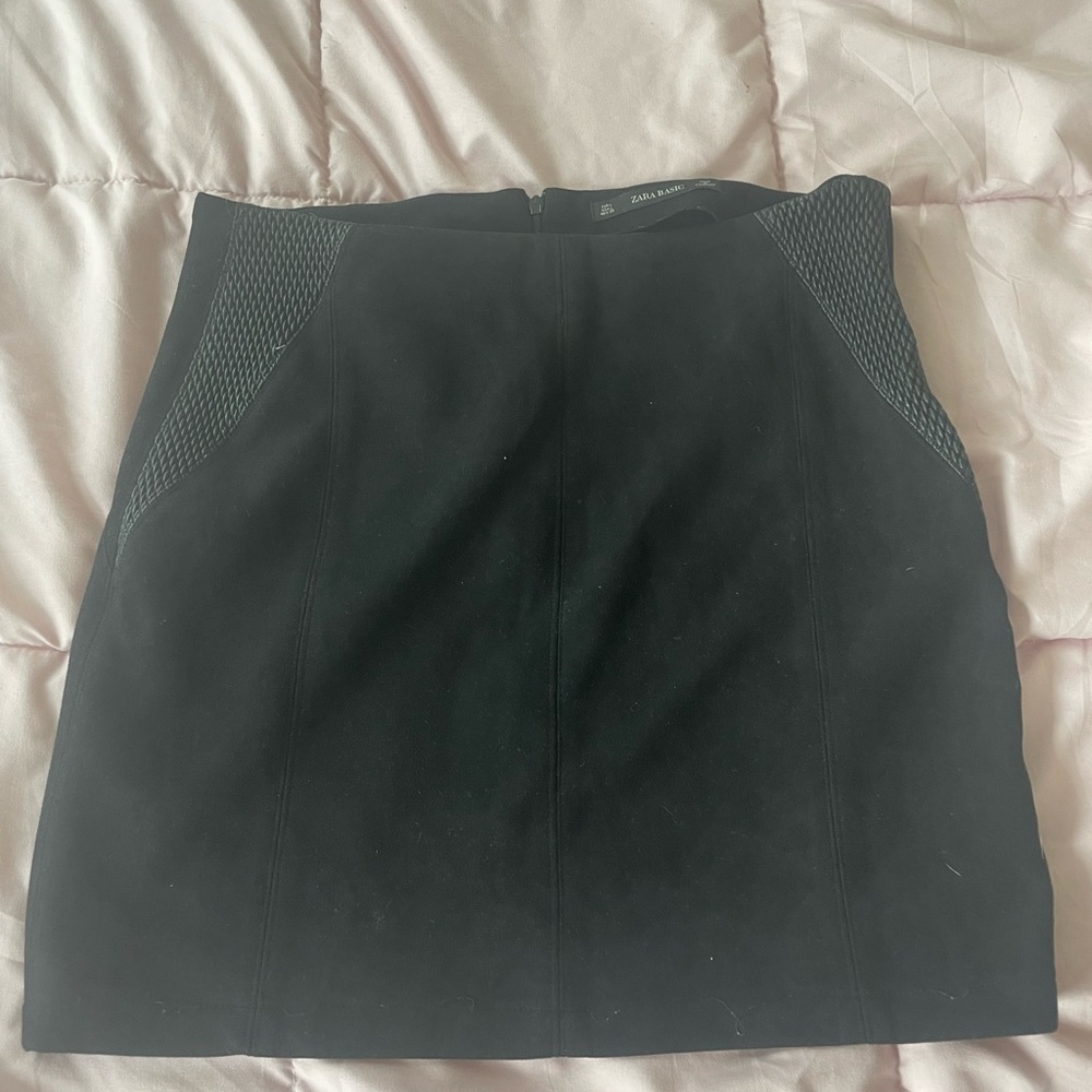 Zara black suede A line mini skirt